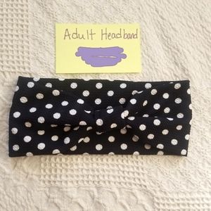 Adult Knotted Front Stretchy Headband Black and White Dots
